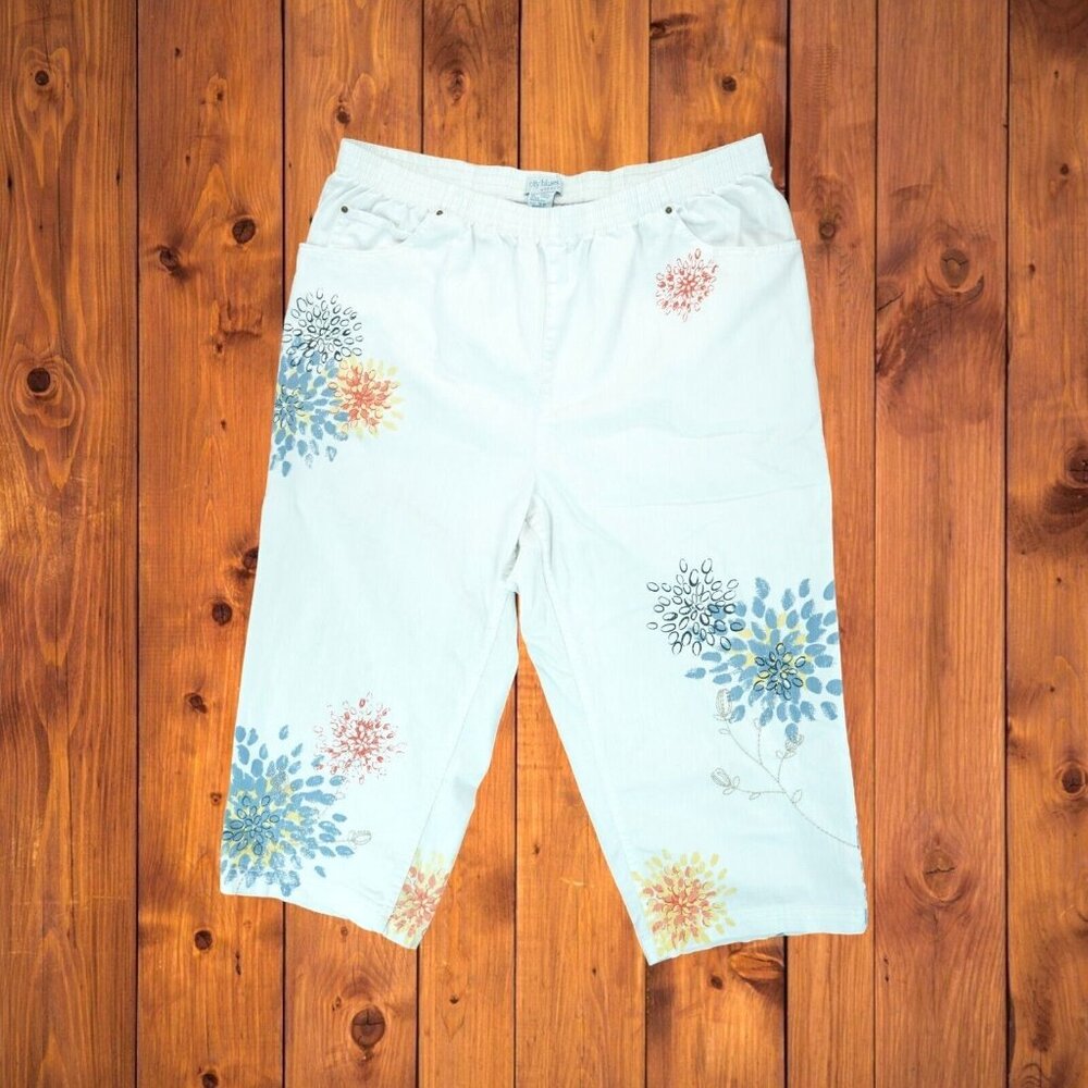 City Blues by Koret Womens Capri Pants White Floral 16W Elastic Waist